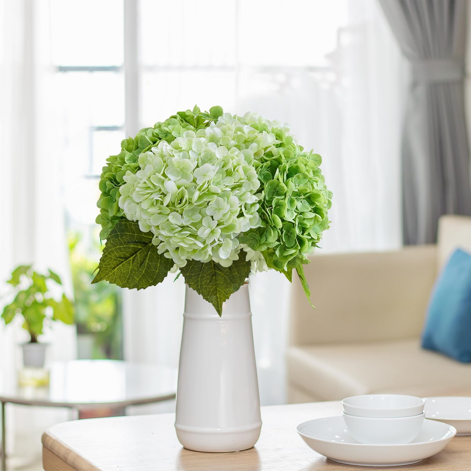 4 Pcs Hydrangea Artificial Flowers, Latex Real Touch Hydrangeas Lifelike Fake…