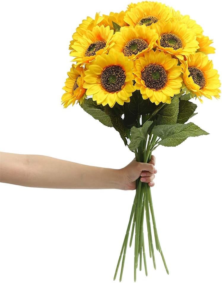 Laelfe Artificial Sunflower Flowers Long Stem Silk Fake Large Sunflowers Deco…