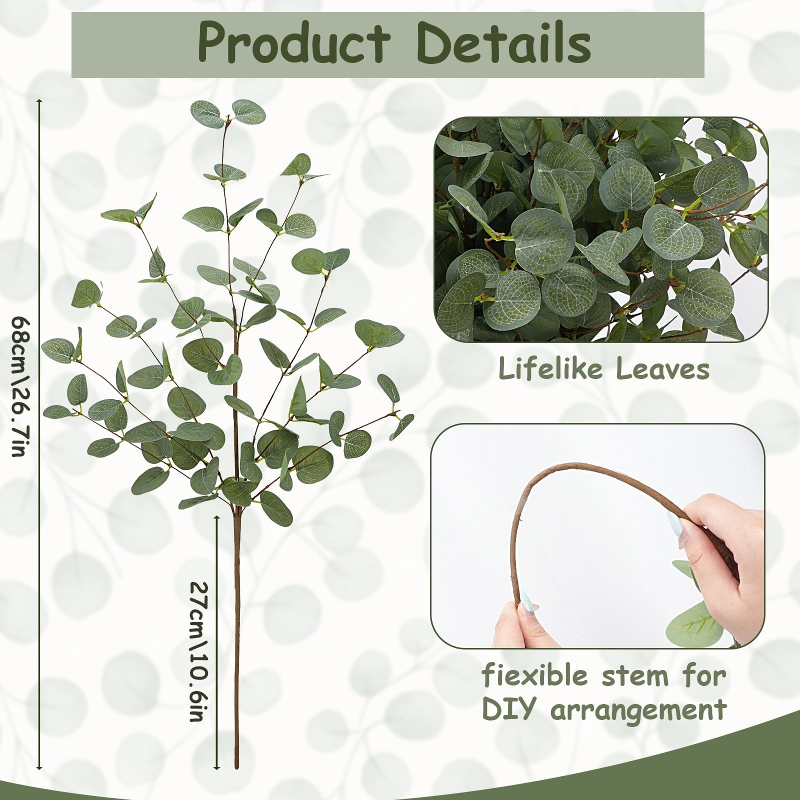 12 Pack Artificial Eucalyptus Stems, 26.7″ Faux Eucalyptus Branches for Flora…