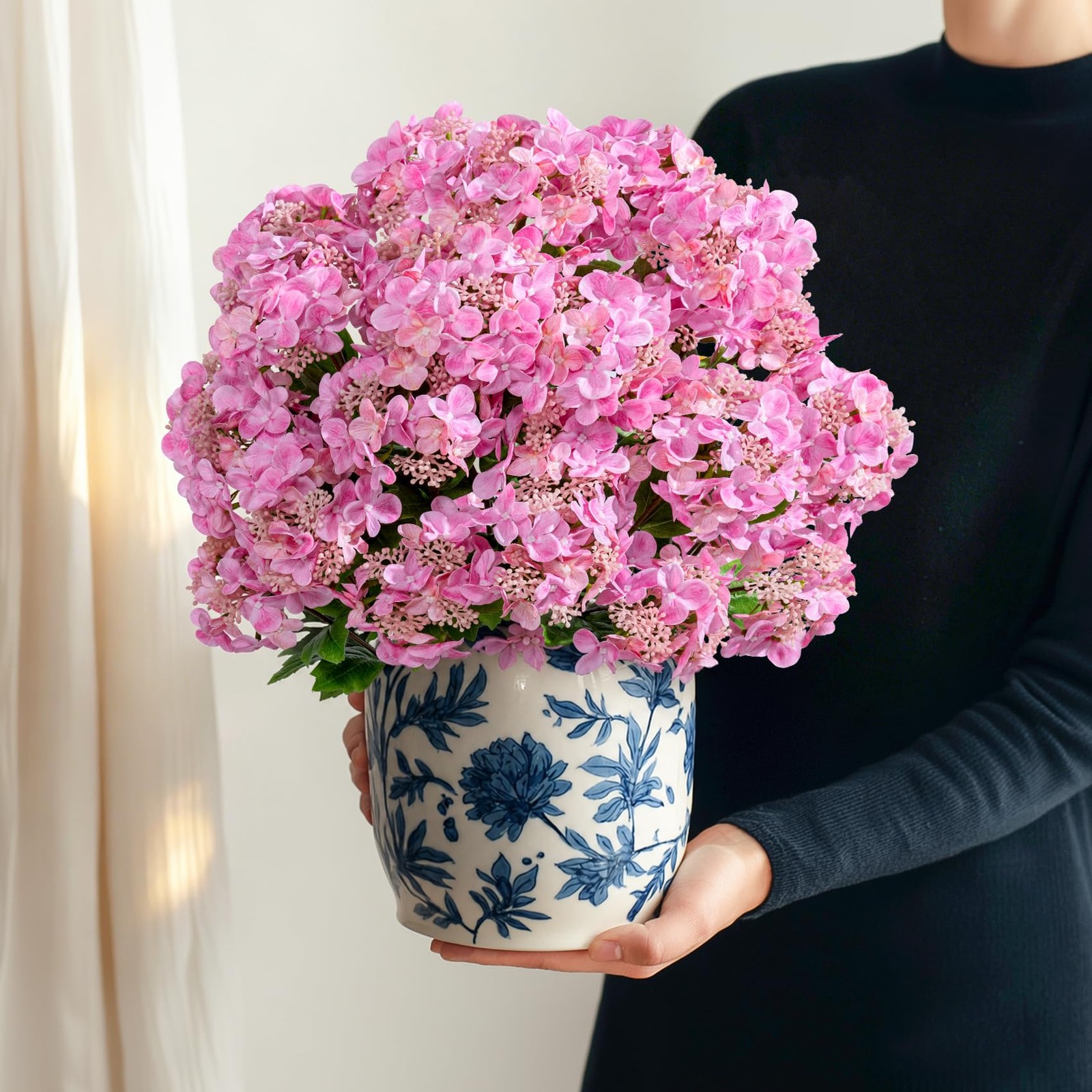 8Pcs Real Touch Hydrangea Pink Hydrangea Artificial Flowers Silk Hydrangea Fl…