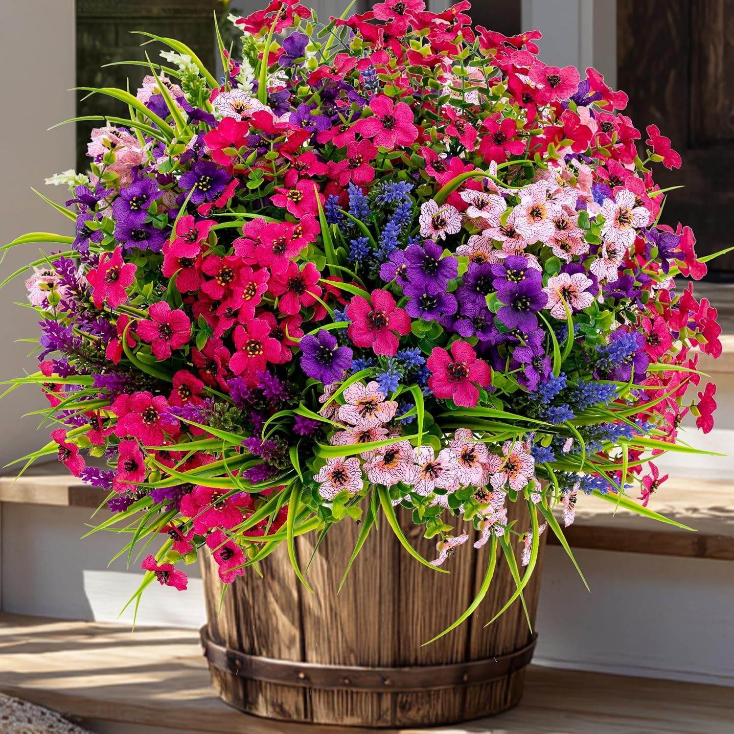 AXYLEX Artificial Flowers for Outdoors, 16 Bundles Fake Plants (Purple) | UV res