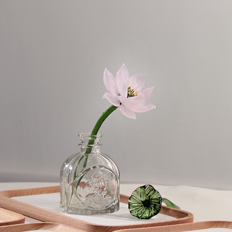 A Set Colored Glaze Lotus Flower Handmade Glass Preserved Flower(NO Vase)