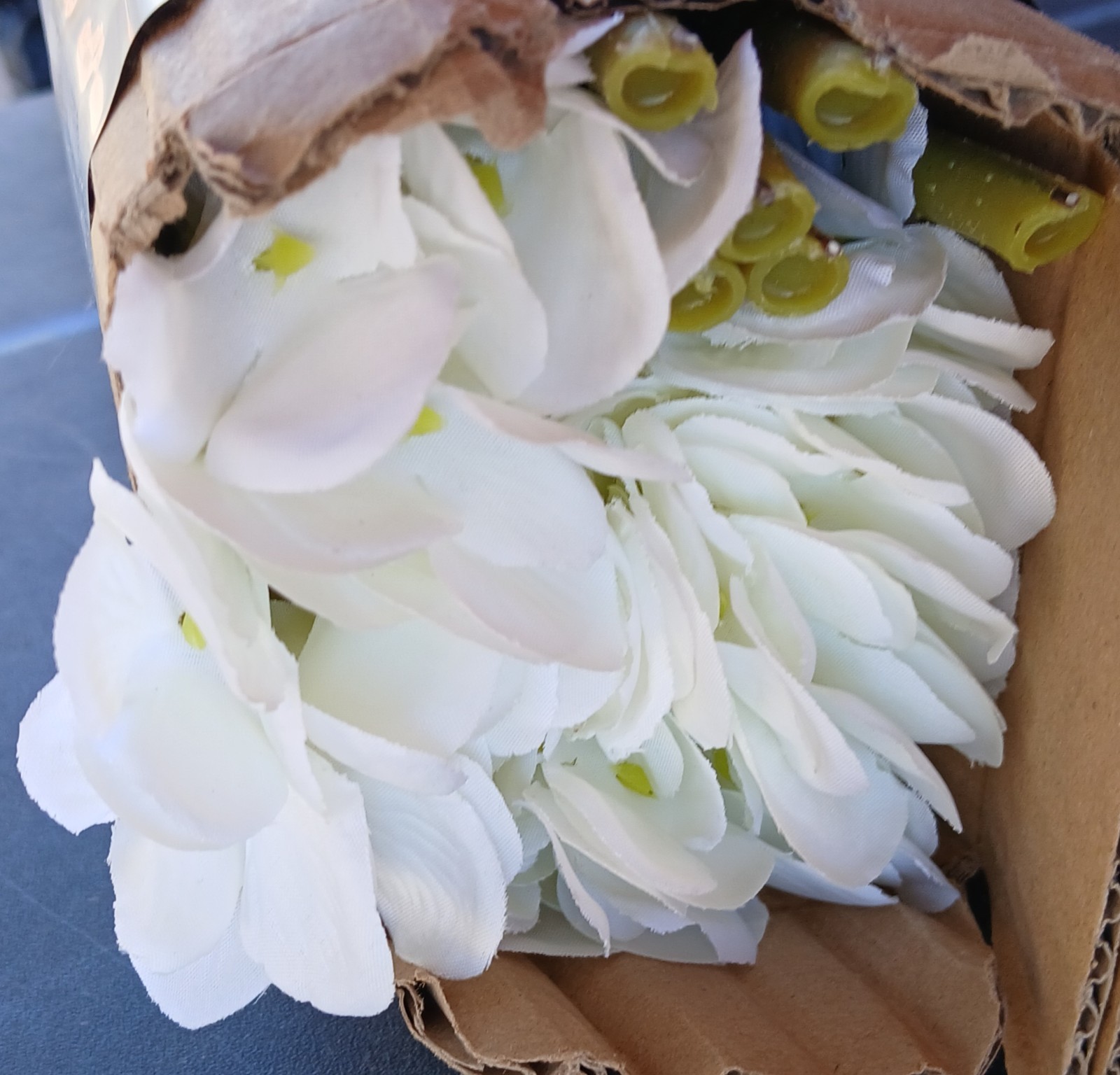 Kimura’s Cabin 6 Pcs. White Silk Hydrangea Flowers-17.7″ Tall-NEW IN ORIG BOX