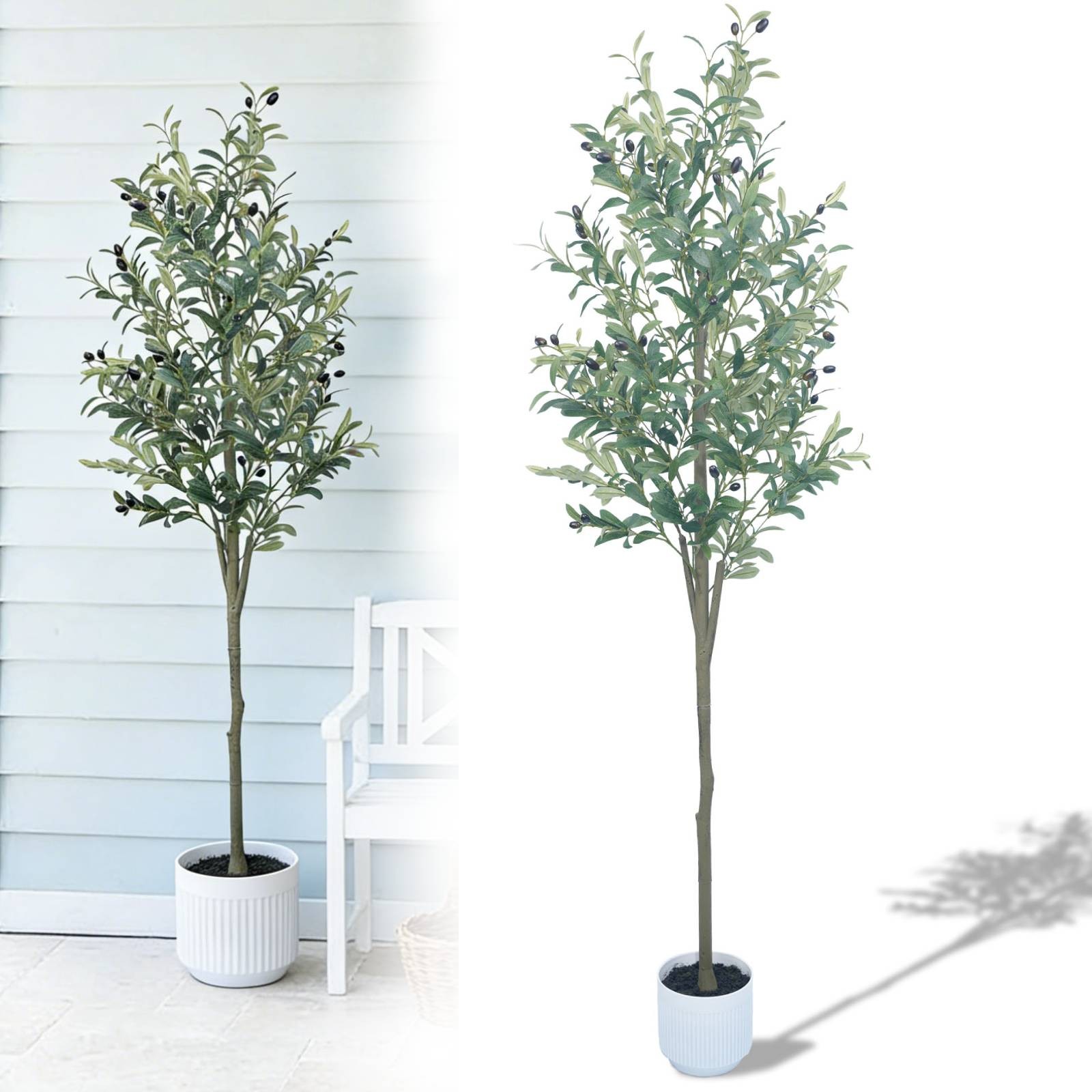 6FT Olive Trees Artificial Faux Olive Tree W/White Planter and Artificial Moss