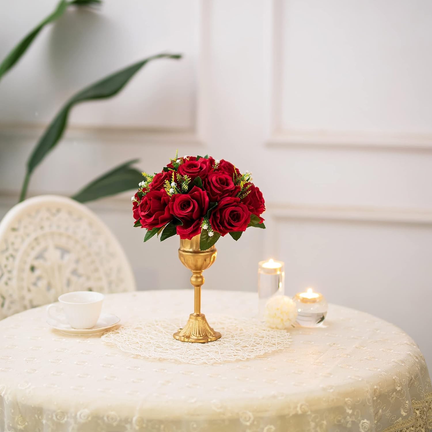 Flower Centerpieces for Tables Wedding: 10 Pcs Crimson Red Artificial Rose