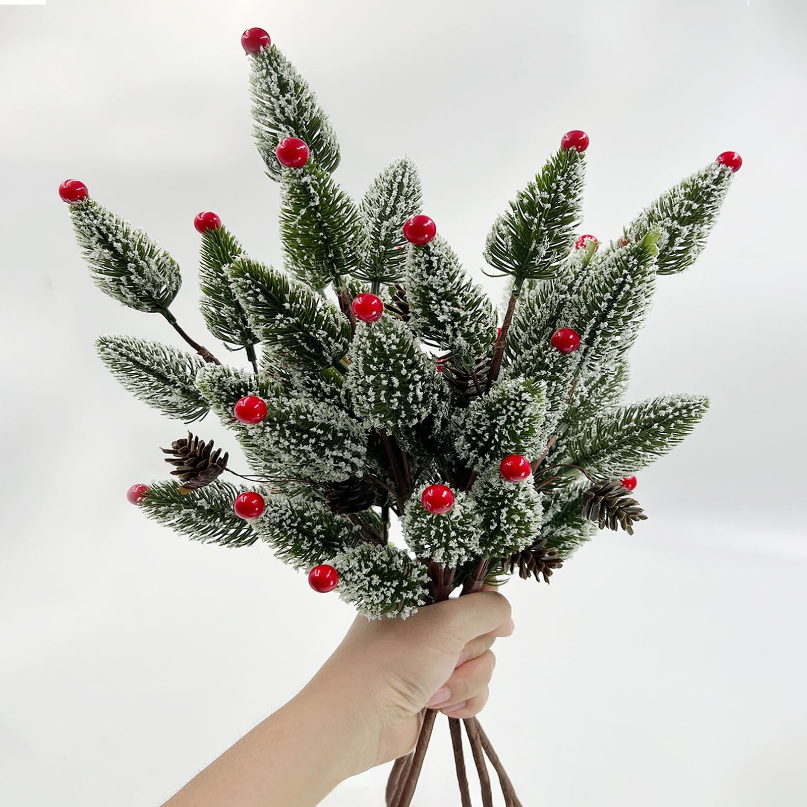 6PCS Frosted Norfolk Pine Stems with Mini Christmas Tree Shaped Needles, 15.7…