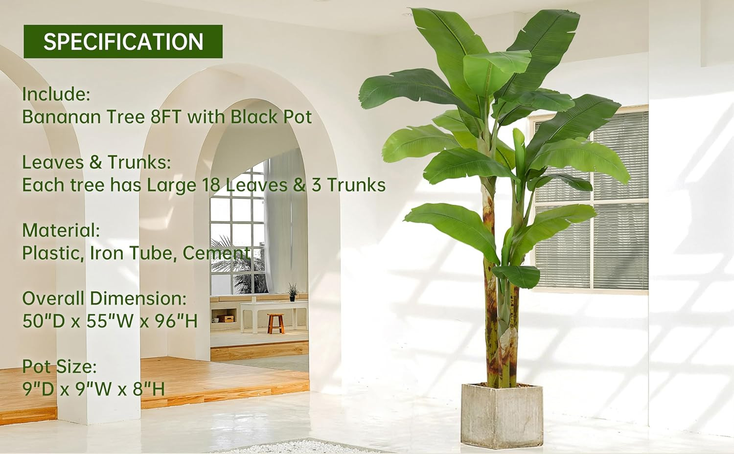 Lifelike 8FT Artificial Banana Tree with 18 Leaves for Home & Office Decor