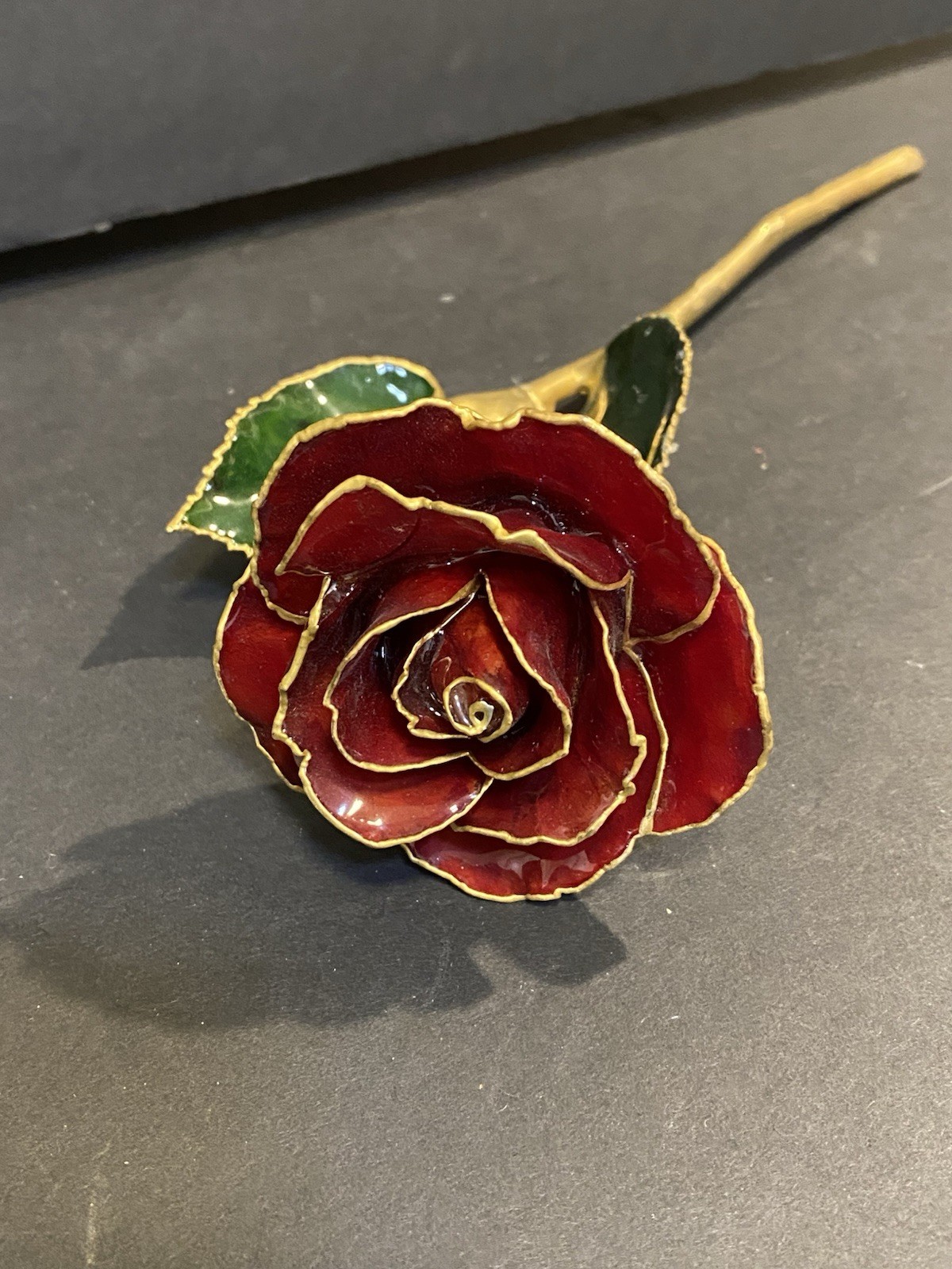 24k Gold Dipped Garnet Colored Lacquer Real Rose Valentine’s Day Holiday Gift