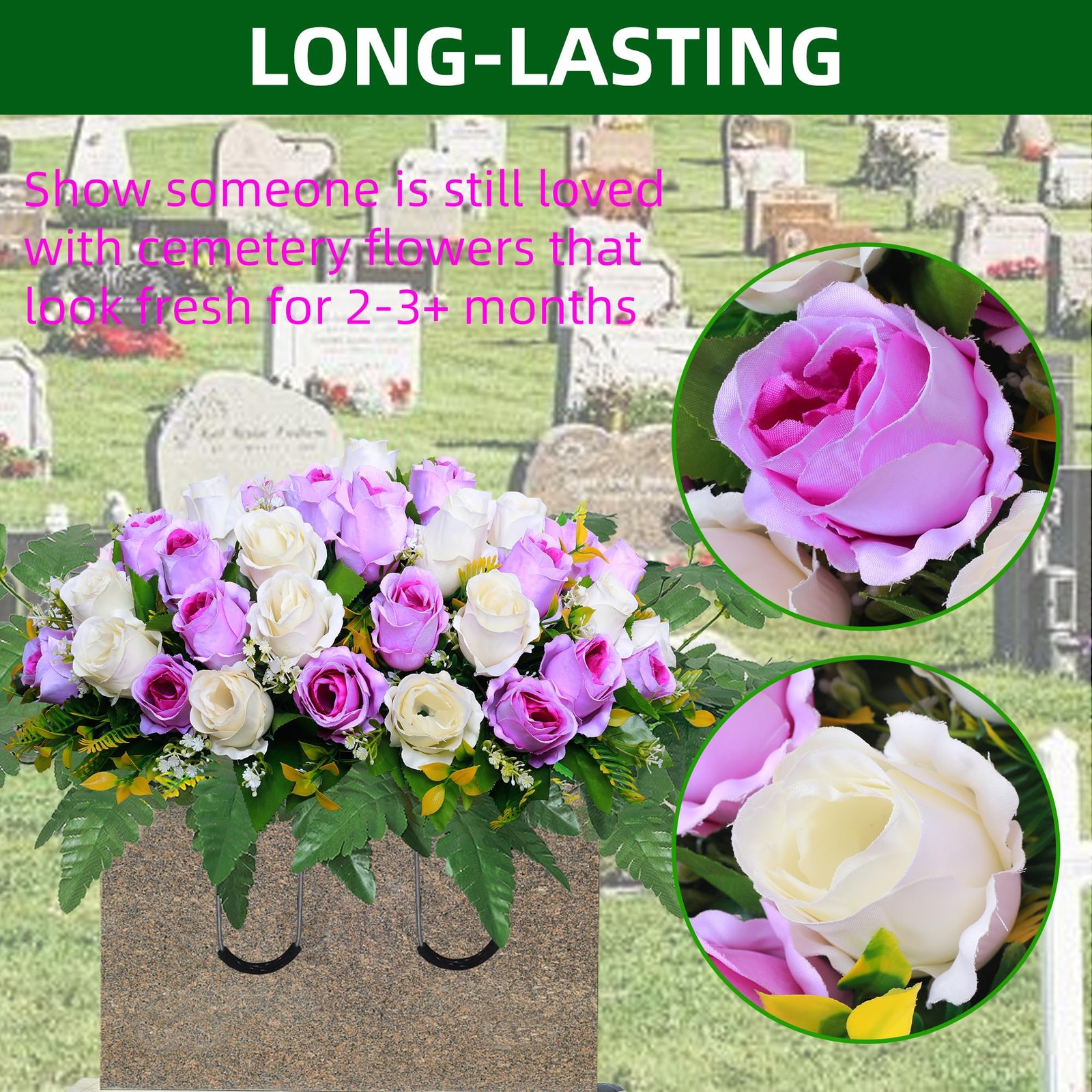 Artificial Cemetery Flower Saddles, Rose Headstone Flower Saddle Outdoor Grav…