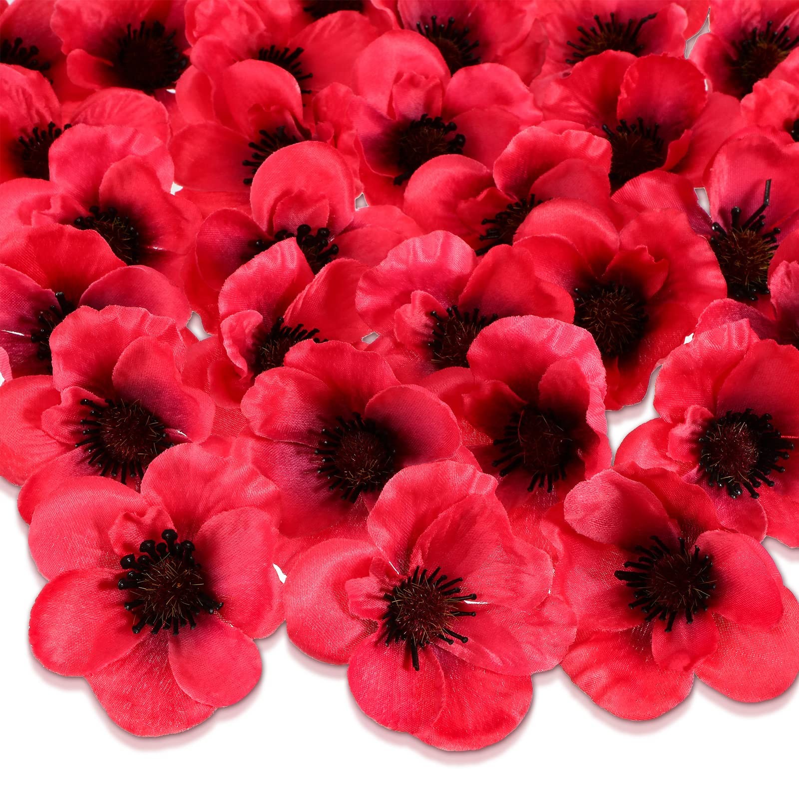 60 Pieces Artificial Poppies Flowers Red Poppy Artificial Silk Faux Stemless …