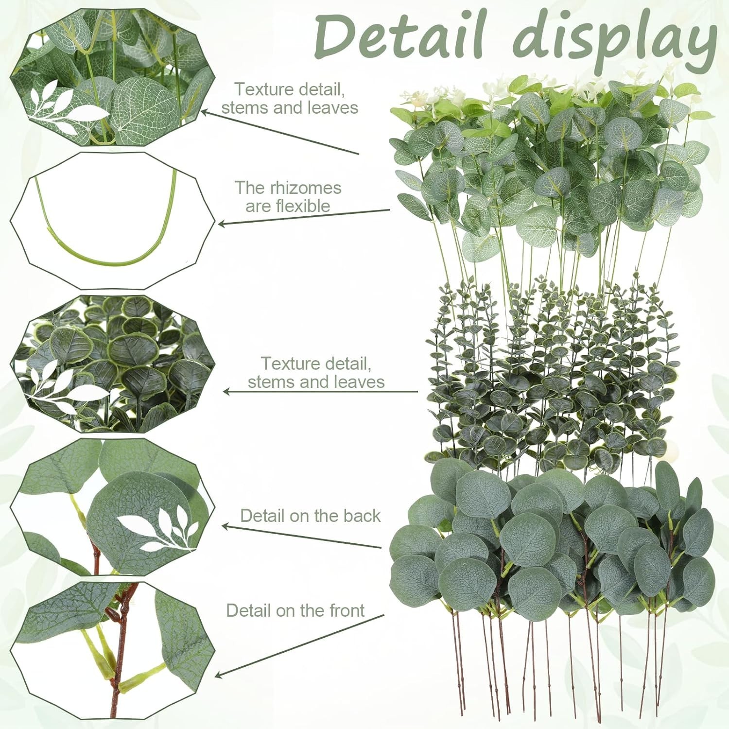 Artificial Eucalyptus Leaves 180 Pcs 3 Kinds 11.81in 10.24in 15in – Floral