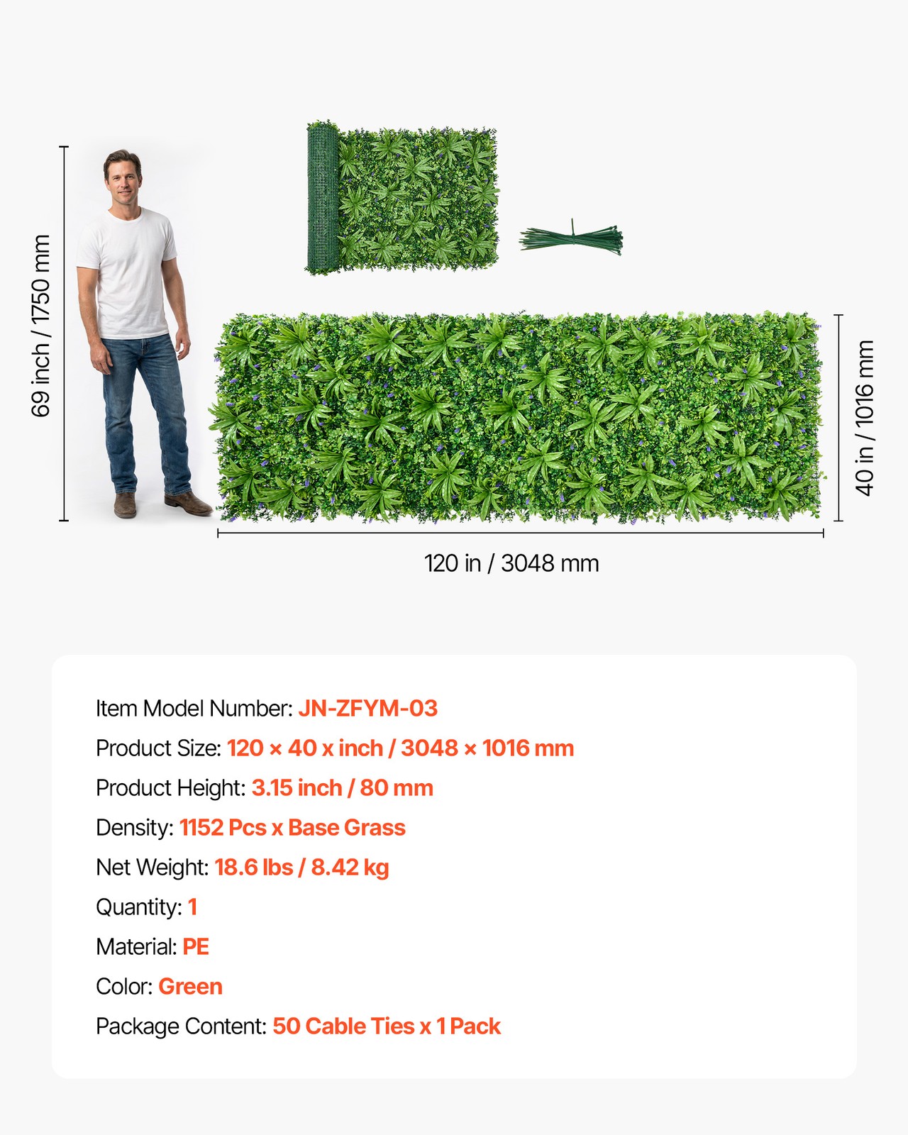 VEVOR Artificial Plant Wall 40 x 120 in Boxwood Panel Greenery Backdrop Patio