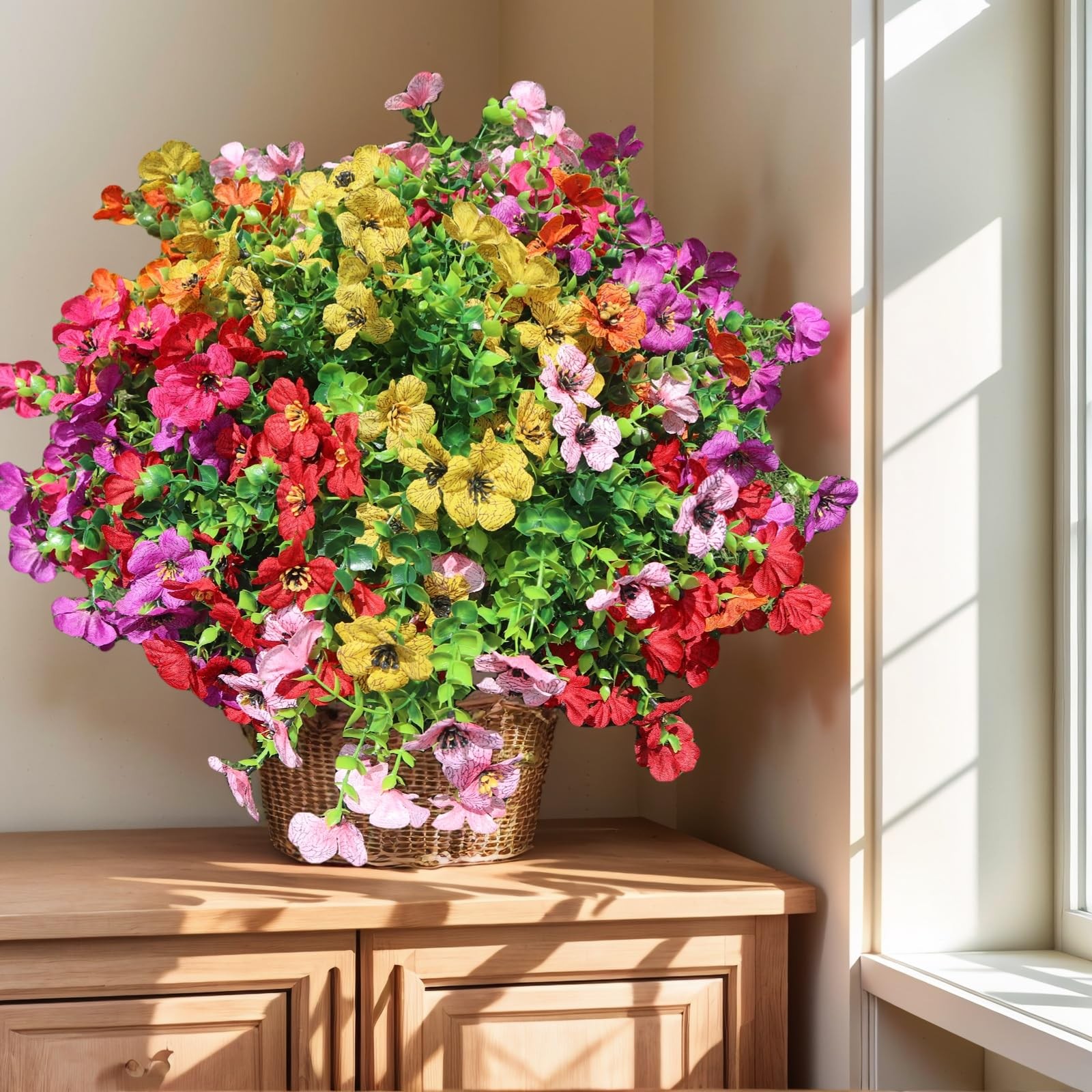 12 Bundles Artificial Flowers for Outdoors, UV Resistant Realistic Faux Silk …