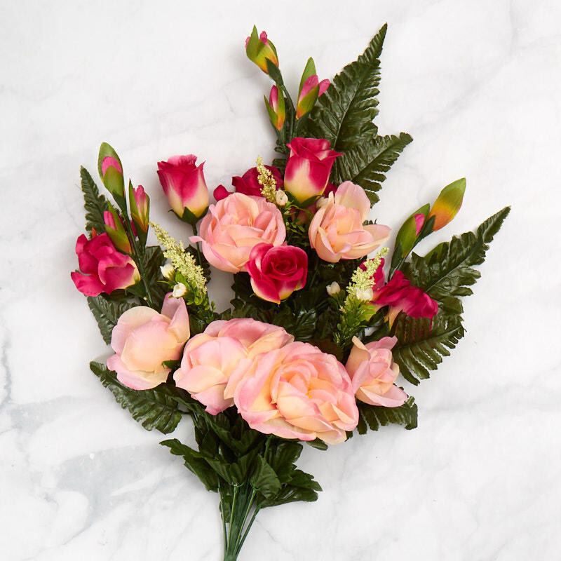 Pink Poly Silk Mixed Rose and Gladiolus Half Bush | For Memorials