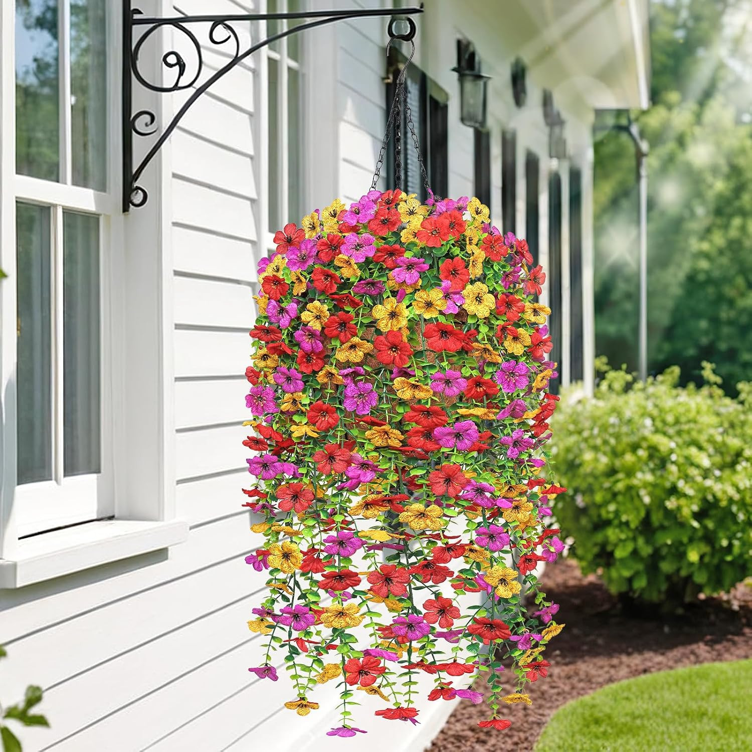 Artificial Hanging Flowers Plants Basket for Outdoors Decoration, 2PCS Multicolo