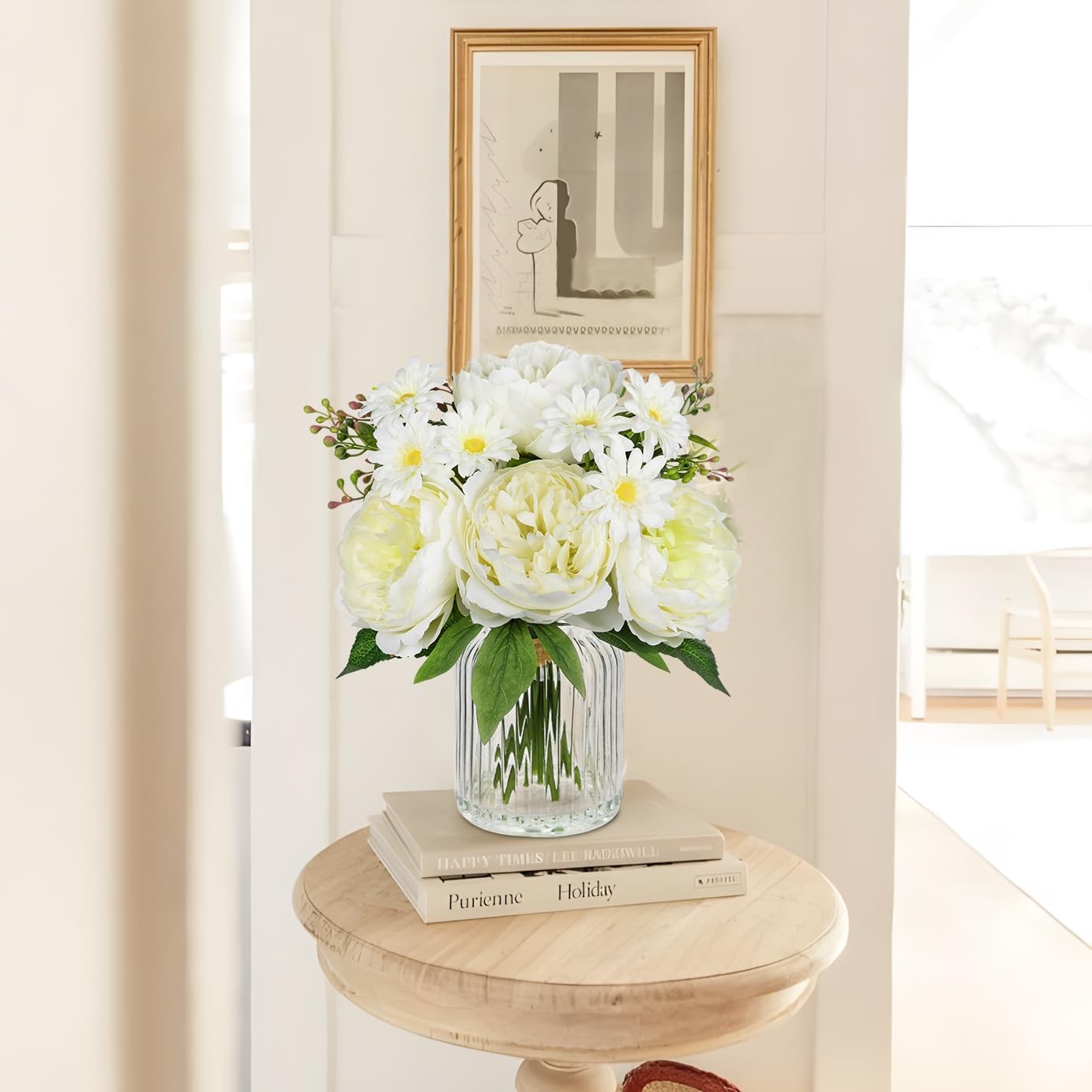 Artificial Flowers in Vase White Silk Peony & Daisy Faux Floral Arrangements …
