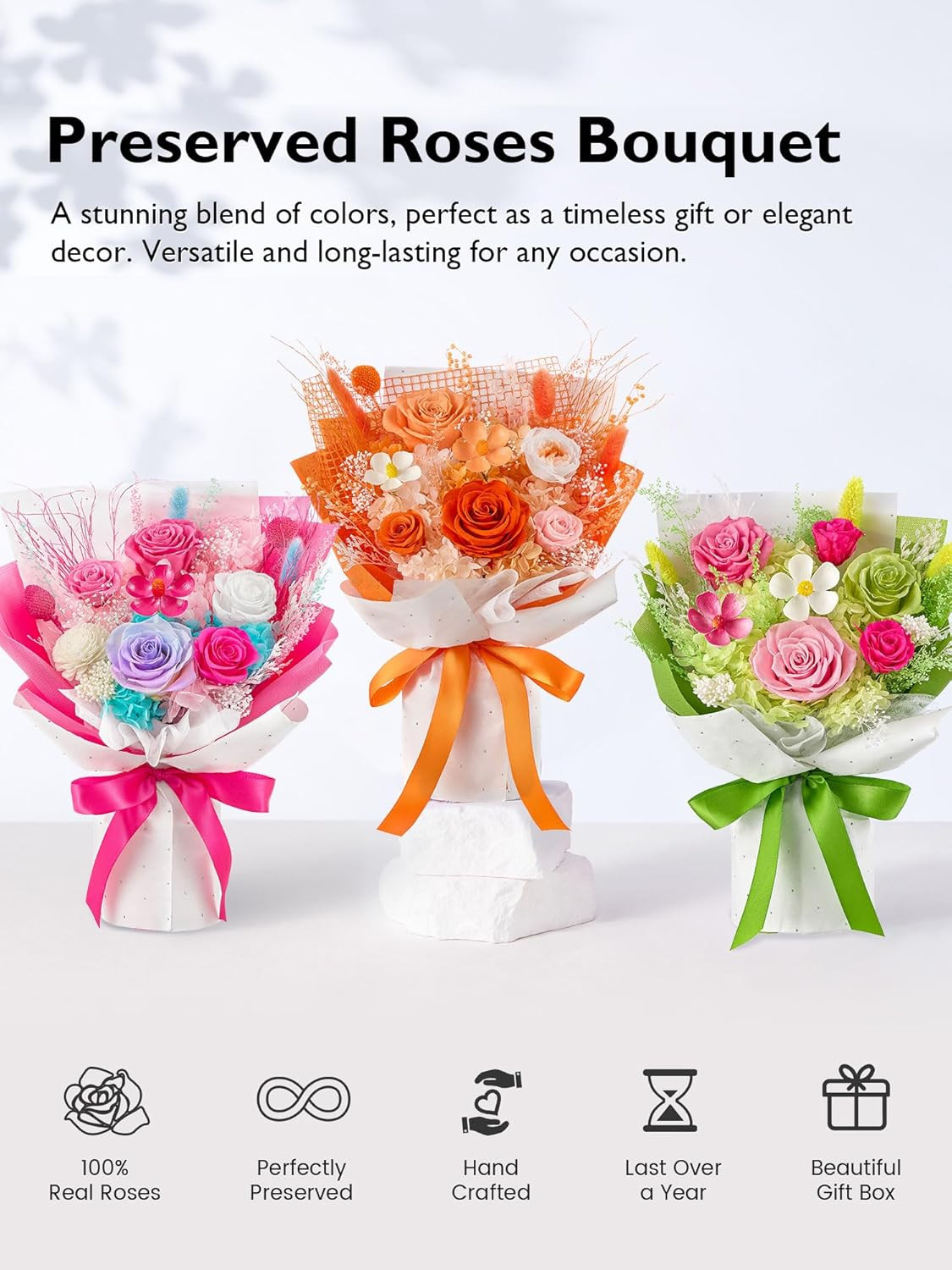 Flowers for Delivery Prime, Mother’S Day Forever Flower Bouquet, Preserved Pink