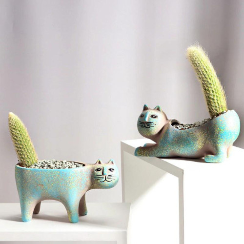Ceramic Flower Pot Cute Sexy Cat Succulent Plant Pots Vase Simulation Animal Car