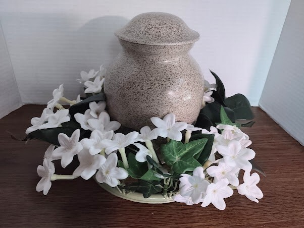 SIX inch stephanotis candle ring. For a 6″ pillar candle or cremation urn.