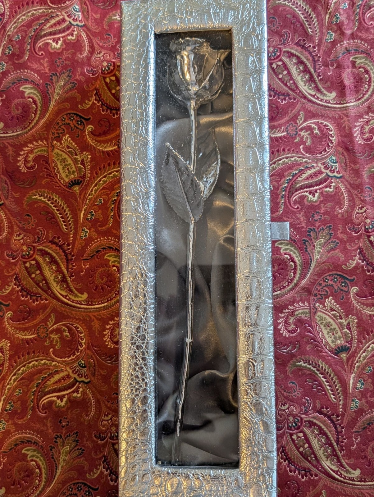 Platinum Dipped Real Rose Keepsake with Box 11″ Long Unique Gift Anniversary