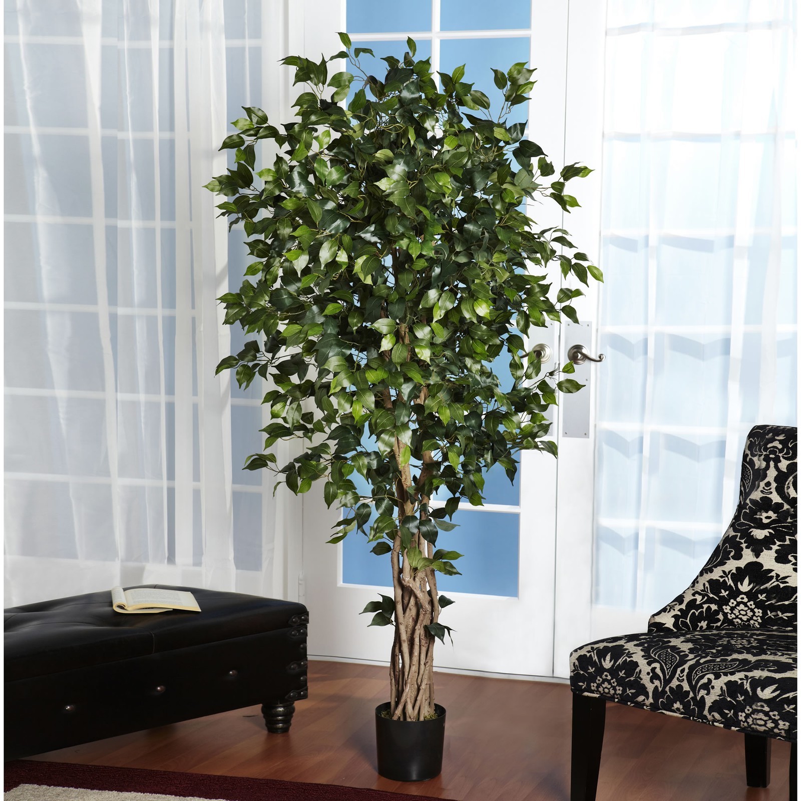 Nearly Natural 72″ Palace Style Ficus Silk Tree with 1596 Leaves in Green/Black