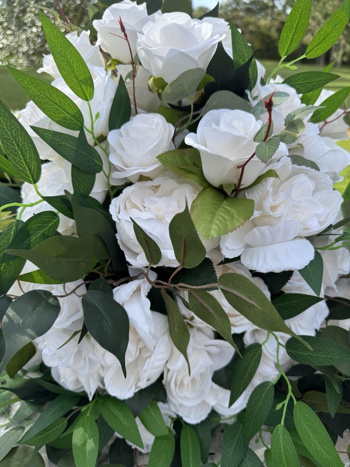 Faux Ivory Rose & Italian Ruscus Floral Arrangement x 2 Home Wedding Event Decor