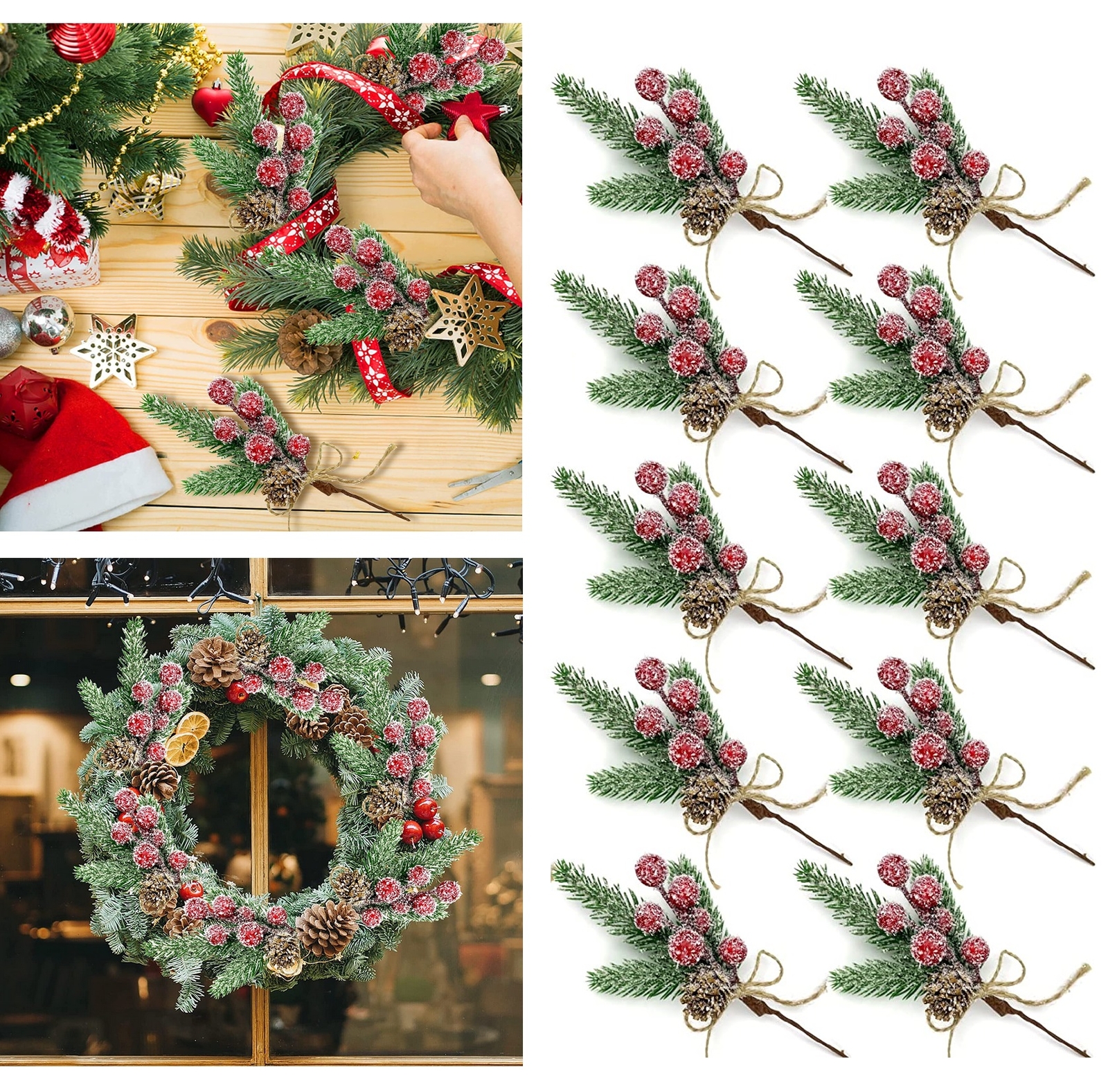Christmas Artificial Berries Pine Branches for Xmas DIY Crafts Garland Wreaths