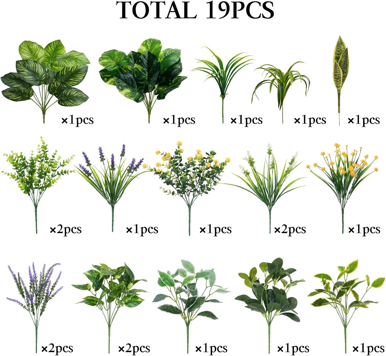 19 Bundles UV Resistant Faux Plants for Outdoor Decor – Greenery & Flowers