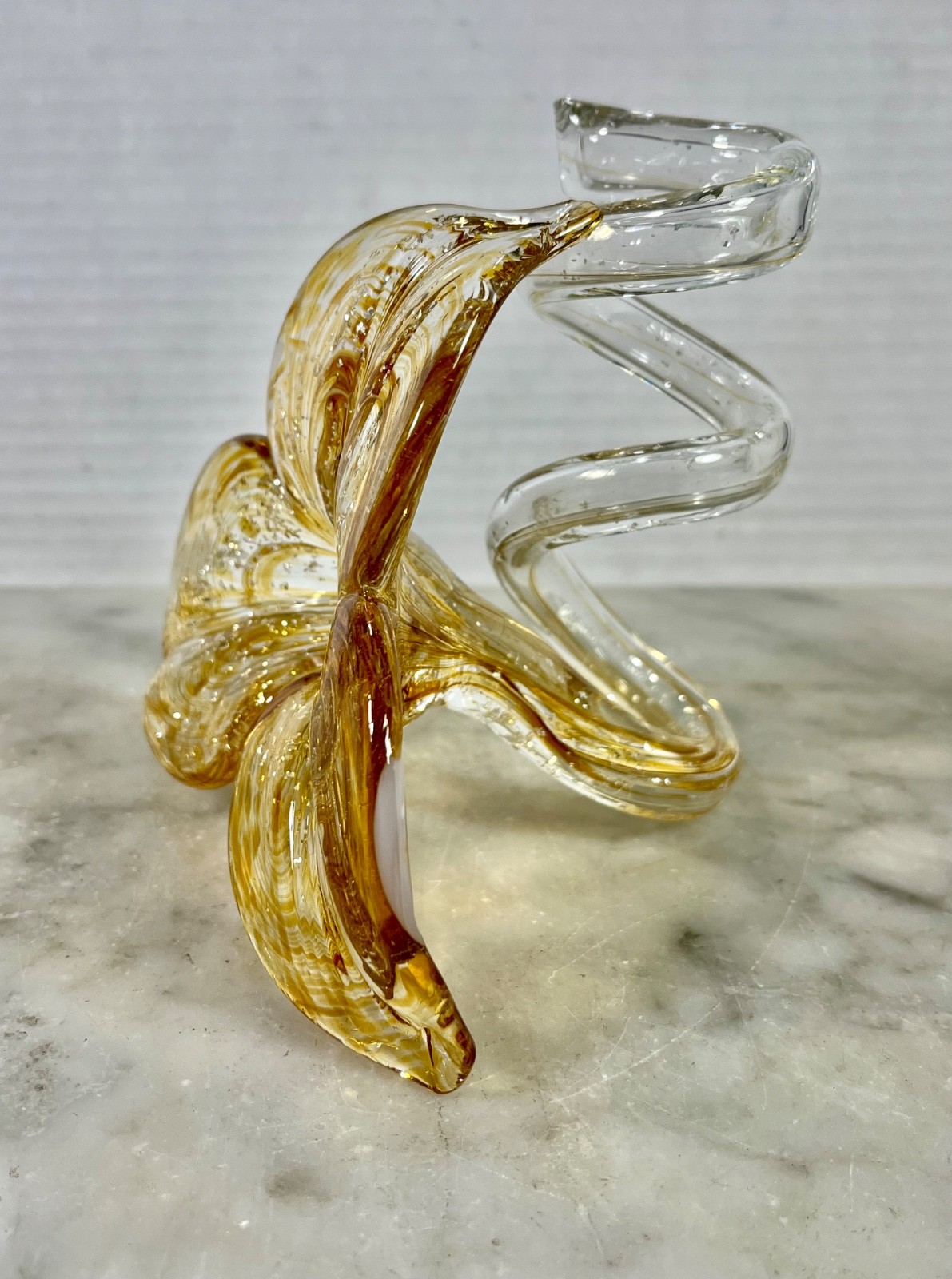 VTG Hand Blown Glass Petal Flower Amber Color