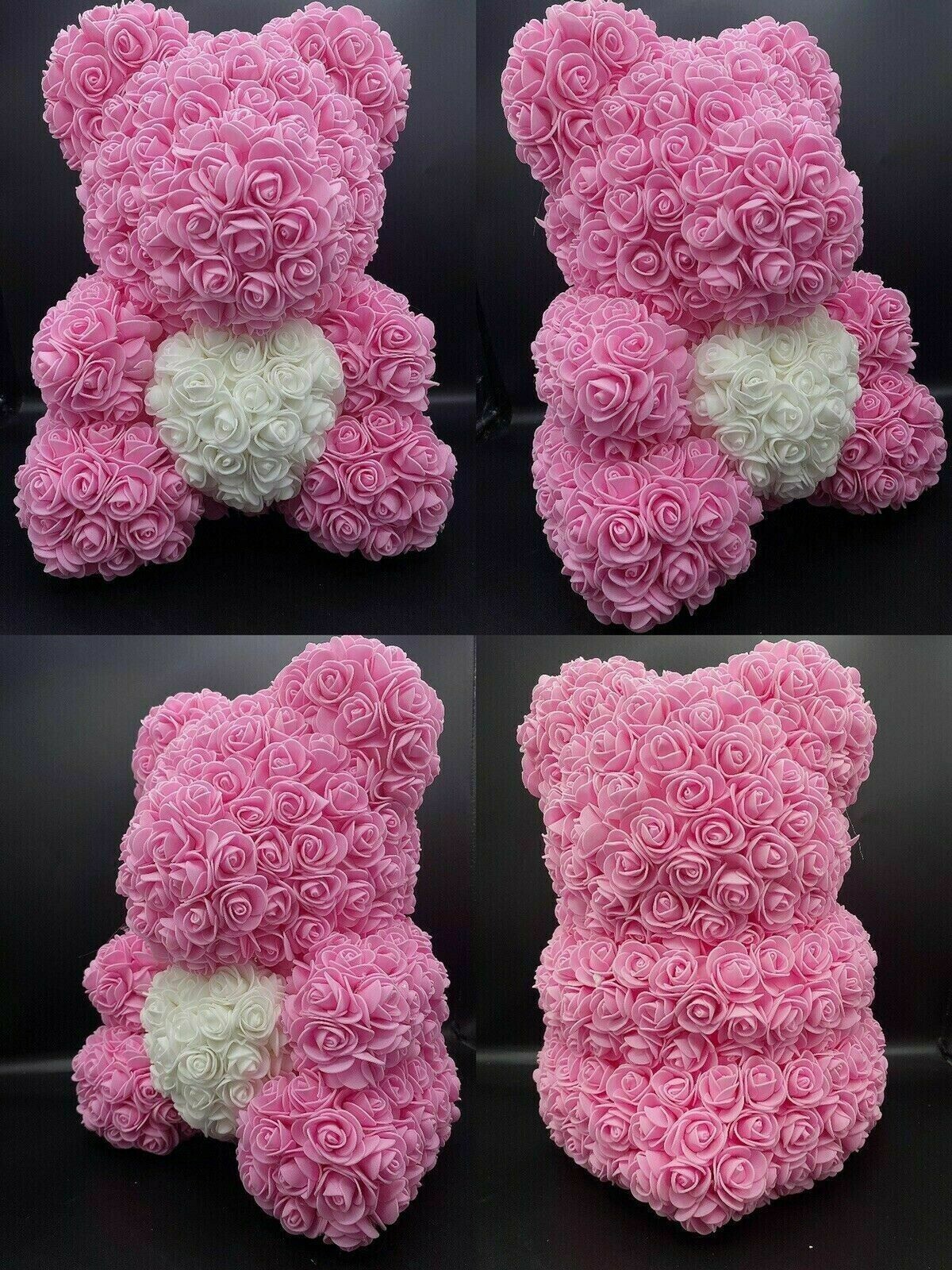 Birthday Gift Rose Bear 14” Pink with white heart forever Rose Teddy Bear NEW!