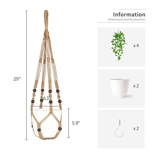 Packs Fake Hanging Plant with Pot, Artificial Plants for Home Decor 2 Brown