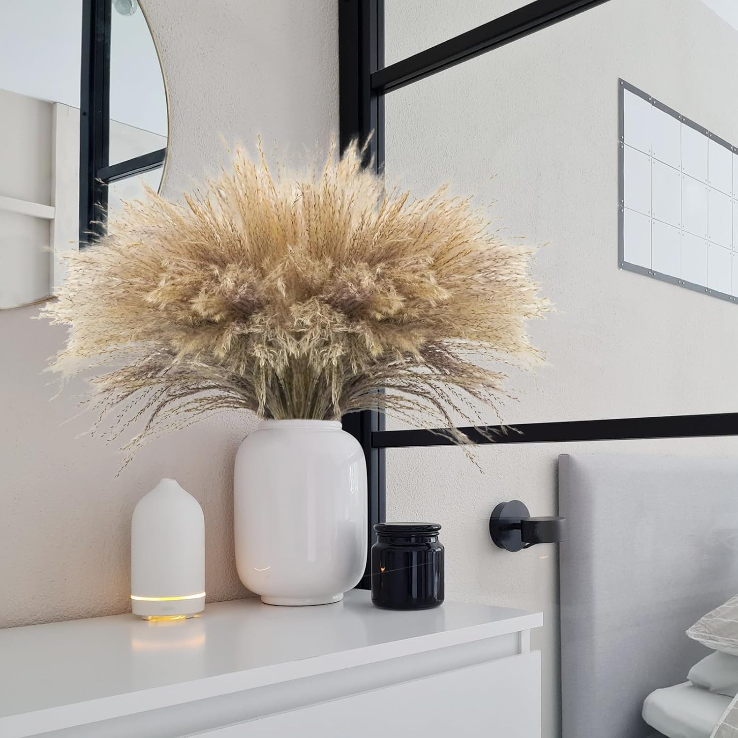 500Pcs Natural Dried Pampas Grass Plume 17Inch Tall Dried Flowers Bulk Reed Drie