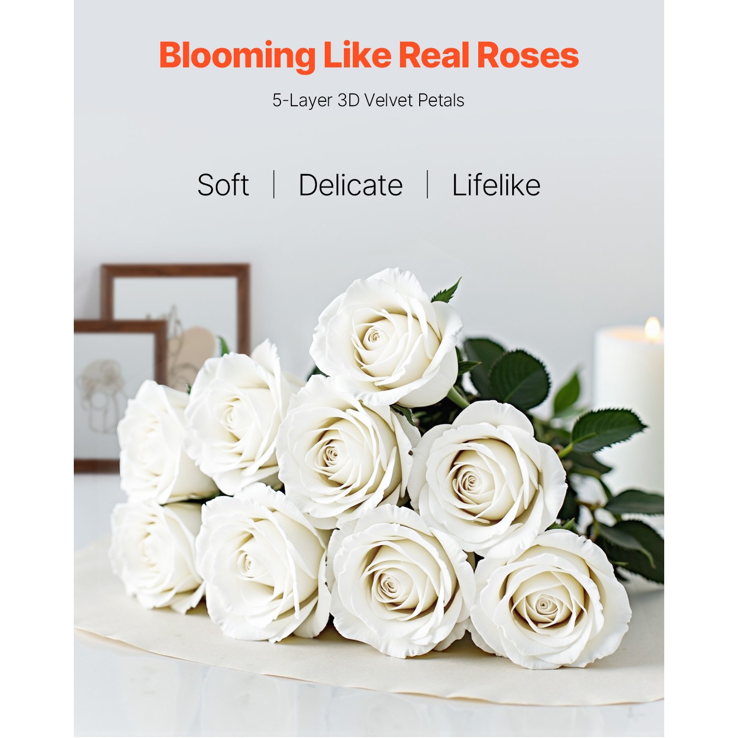 Uimoso 60 Pcs White Roses Artificial Flowers Realistic Bouquet Xmas Home Decor