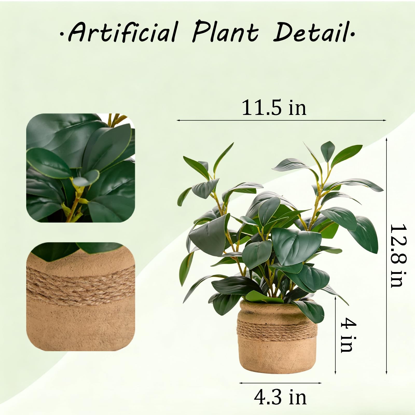Artificial Fake Plant Potted 12.8 Inch Small Faux Ficus Yellow Planter