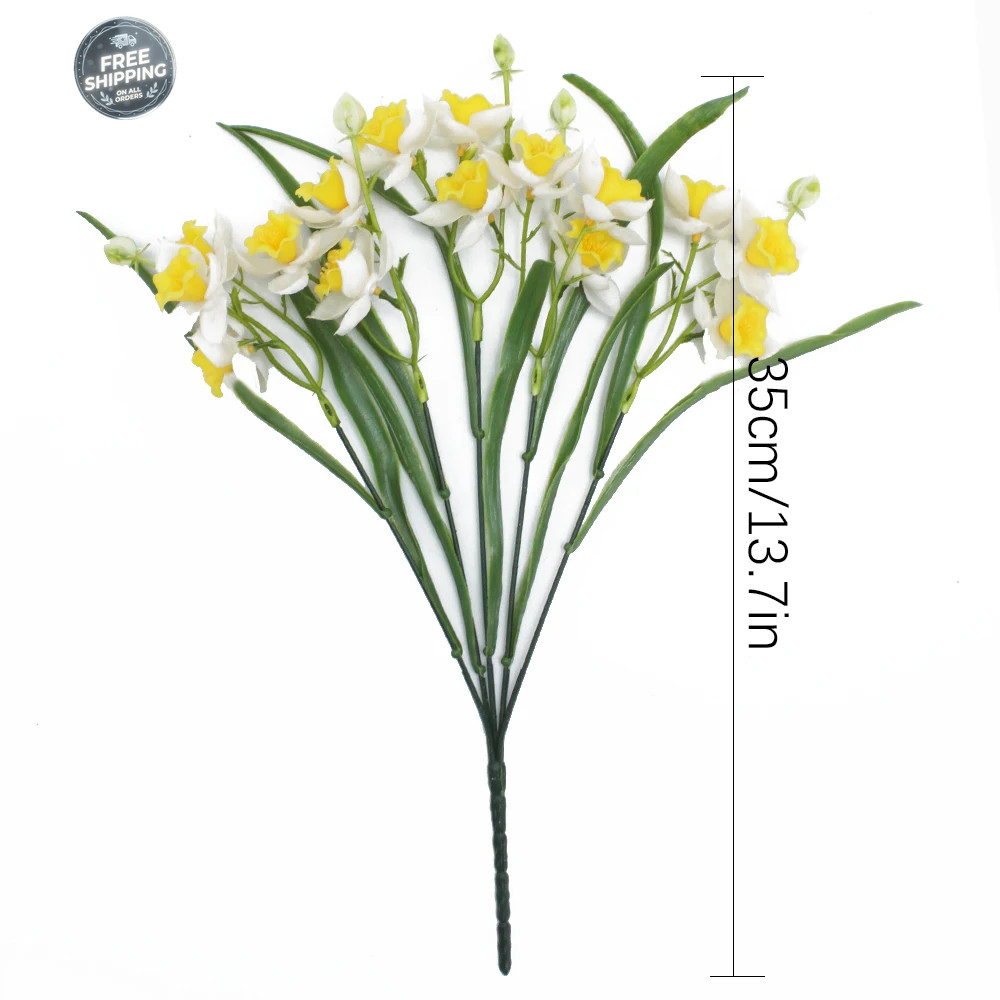 2 Bundles 30 Heads Artificial Daffodils Spring Flowers Soft Plastic Fake Flower