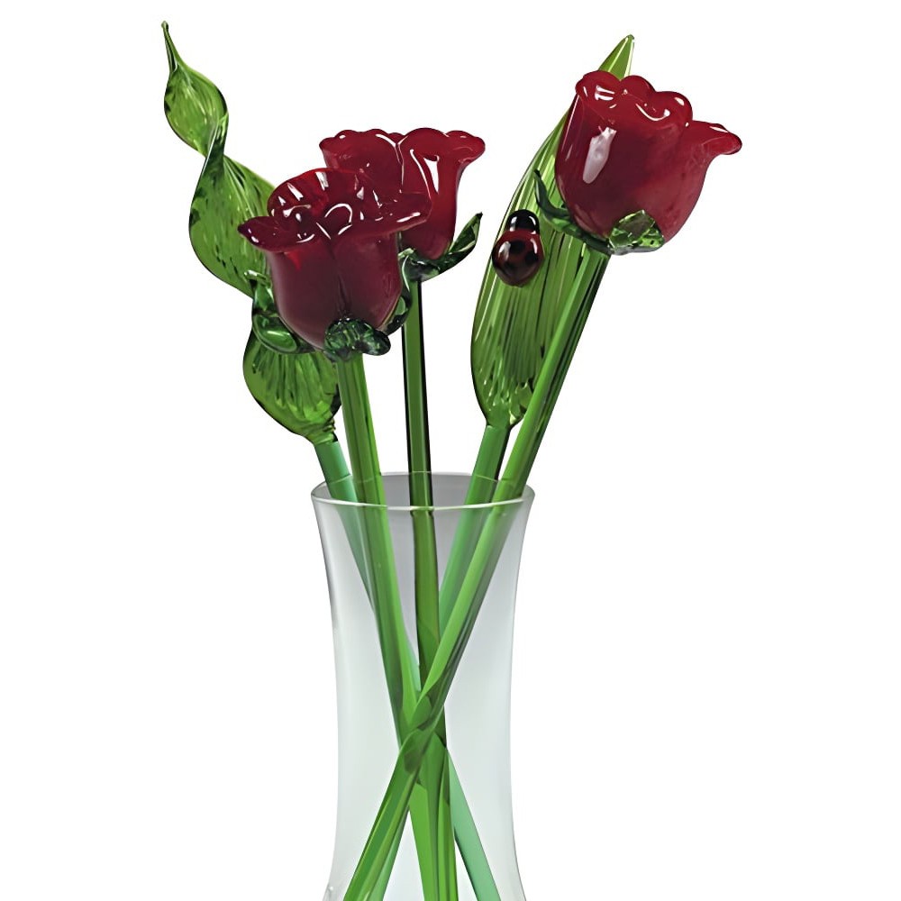 Decorative Glass Lovely Flower Bouquet with Vase, Gift Boxed – Red Roses