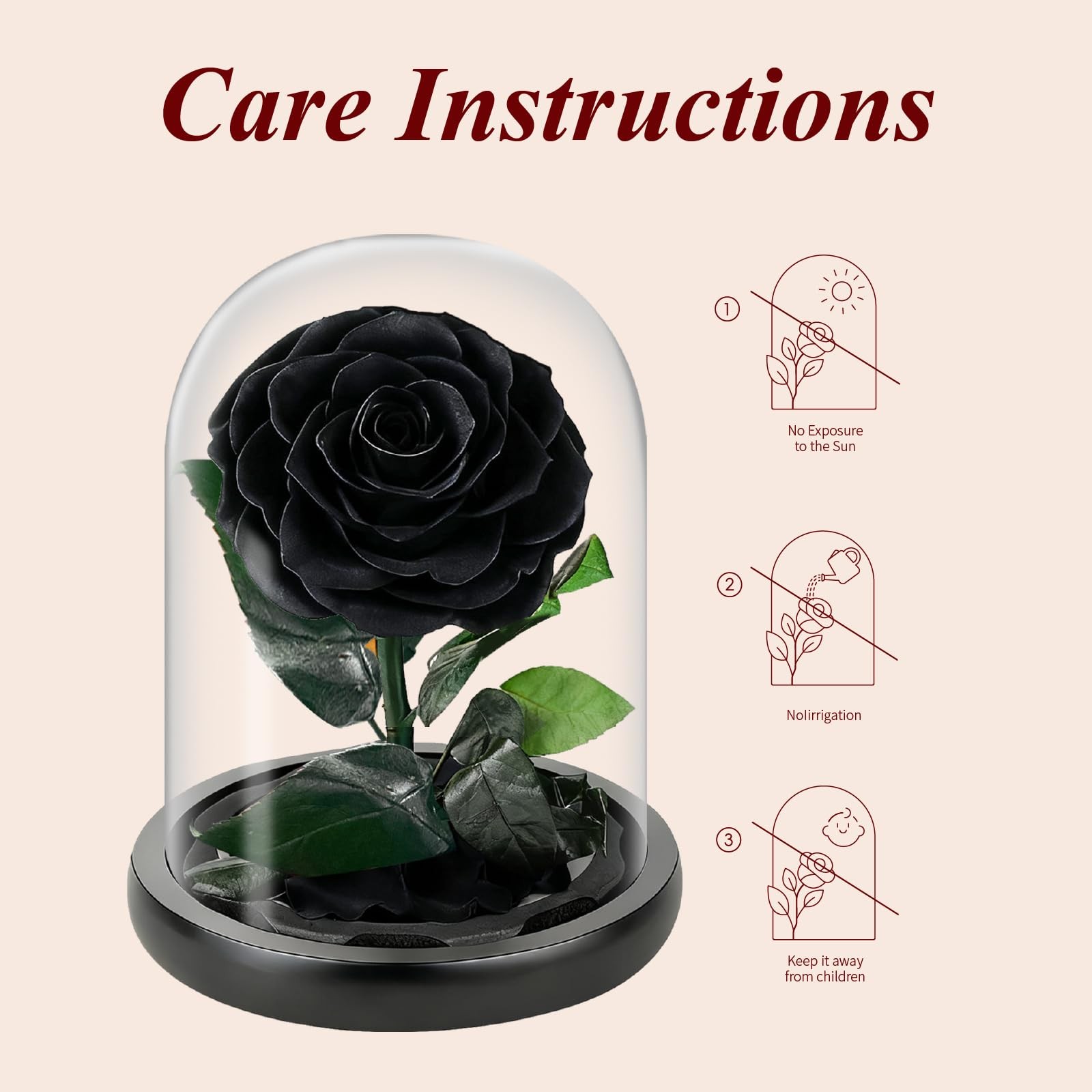 Preserved Black Rose in Glass Dome, Medium Forever Rose Gift, Flowers for Del…