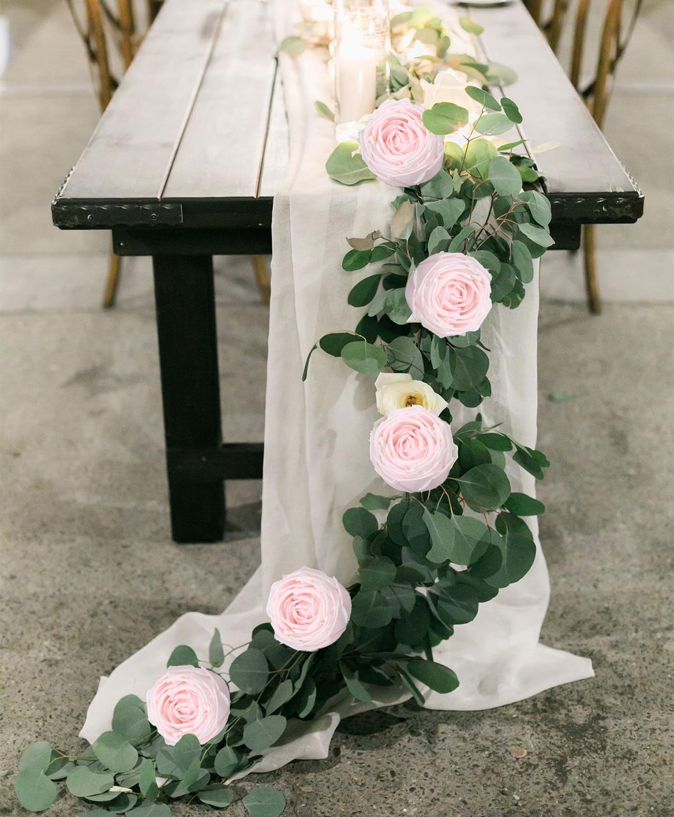 5 PCS Pale Pink Real Touch Latex Silk Artificial Roses Fake Flowers Centerpieces