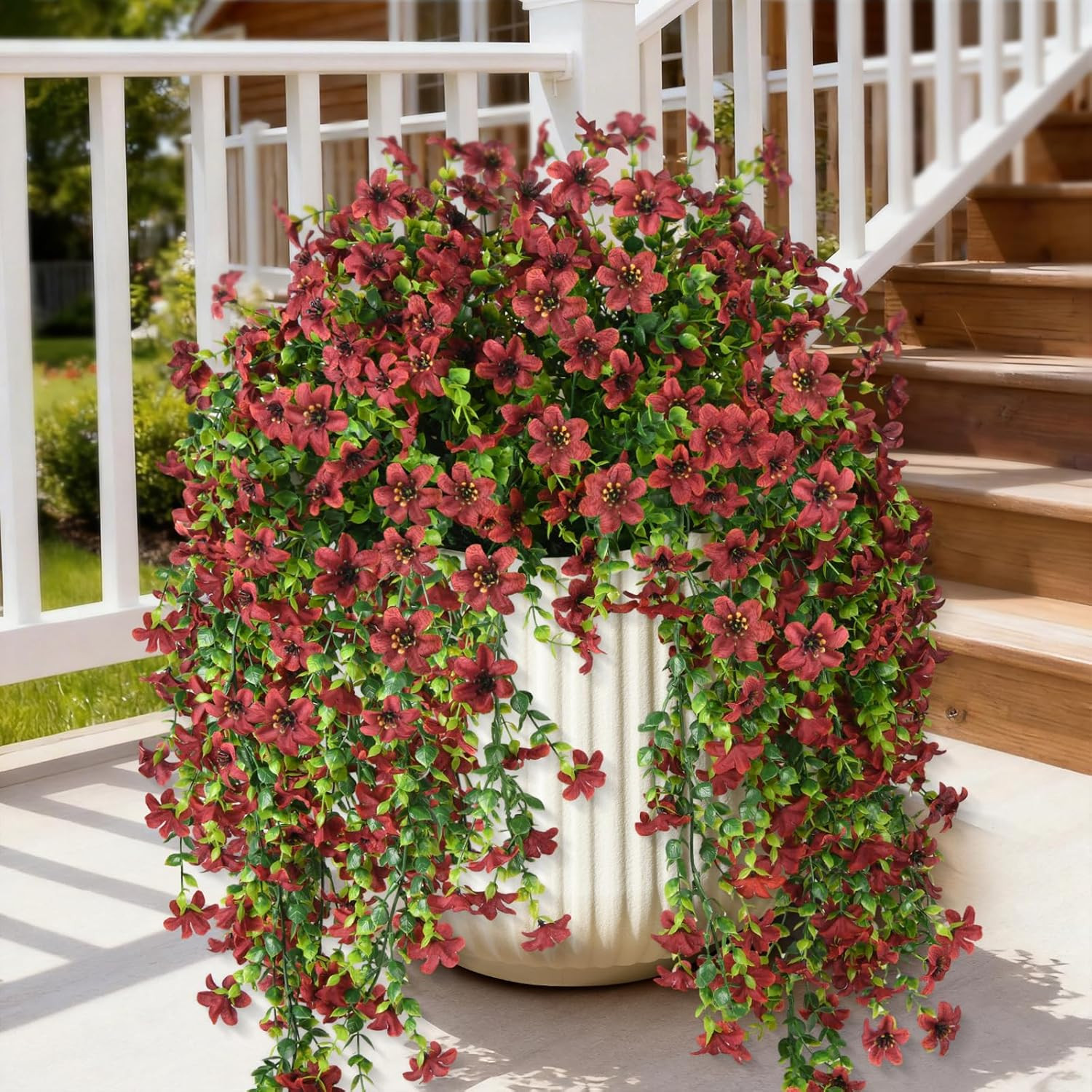 Artificial Hanging Flowers Plants for Outdoor Spring Summer Decoration,2 PCS Fau
