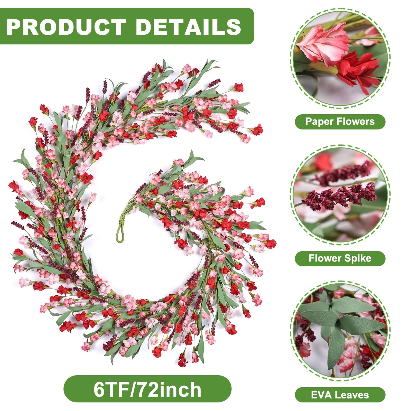 Flower Garland 6Ft Spring/Summer Garland Floral Garlands for Mantle All Year …