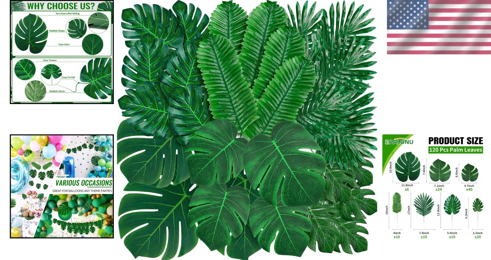 Eco-Friendly 110 Pcs Tropical Palm Leaves – Luau & Jungle Party Essentials