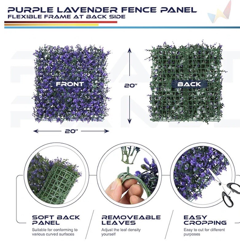 6 Artificial Faux Plastic PURPLE LAVENDER FLOWER PLANT 20×20” PATIO SCREEN PANEL