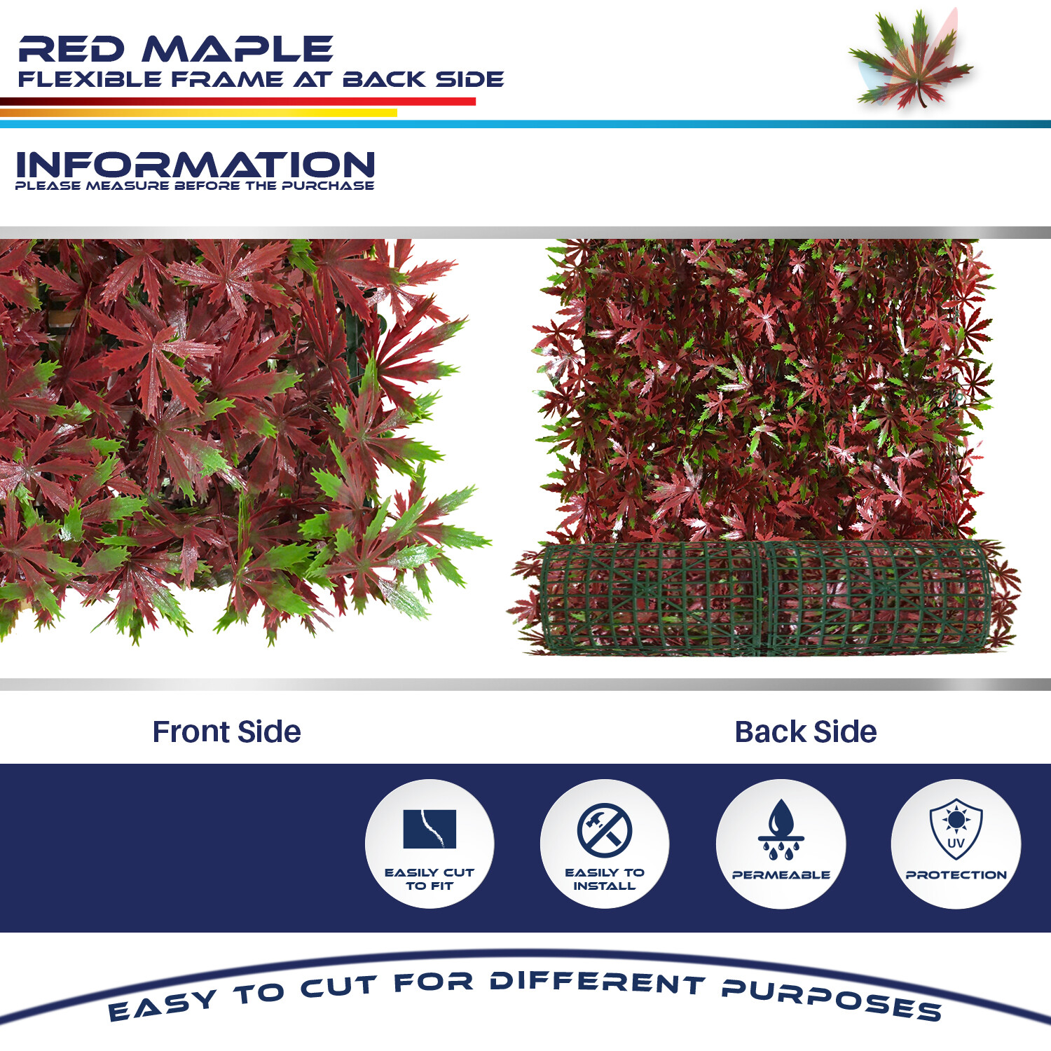 20″ Artificial Faux Red Maple Leaf Privacy Fence Screen Ficus Decor Mats Hedge
