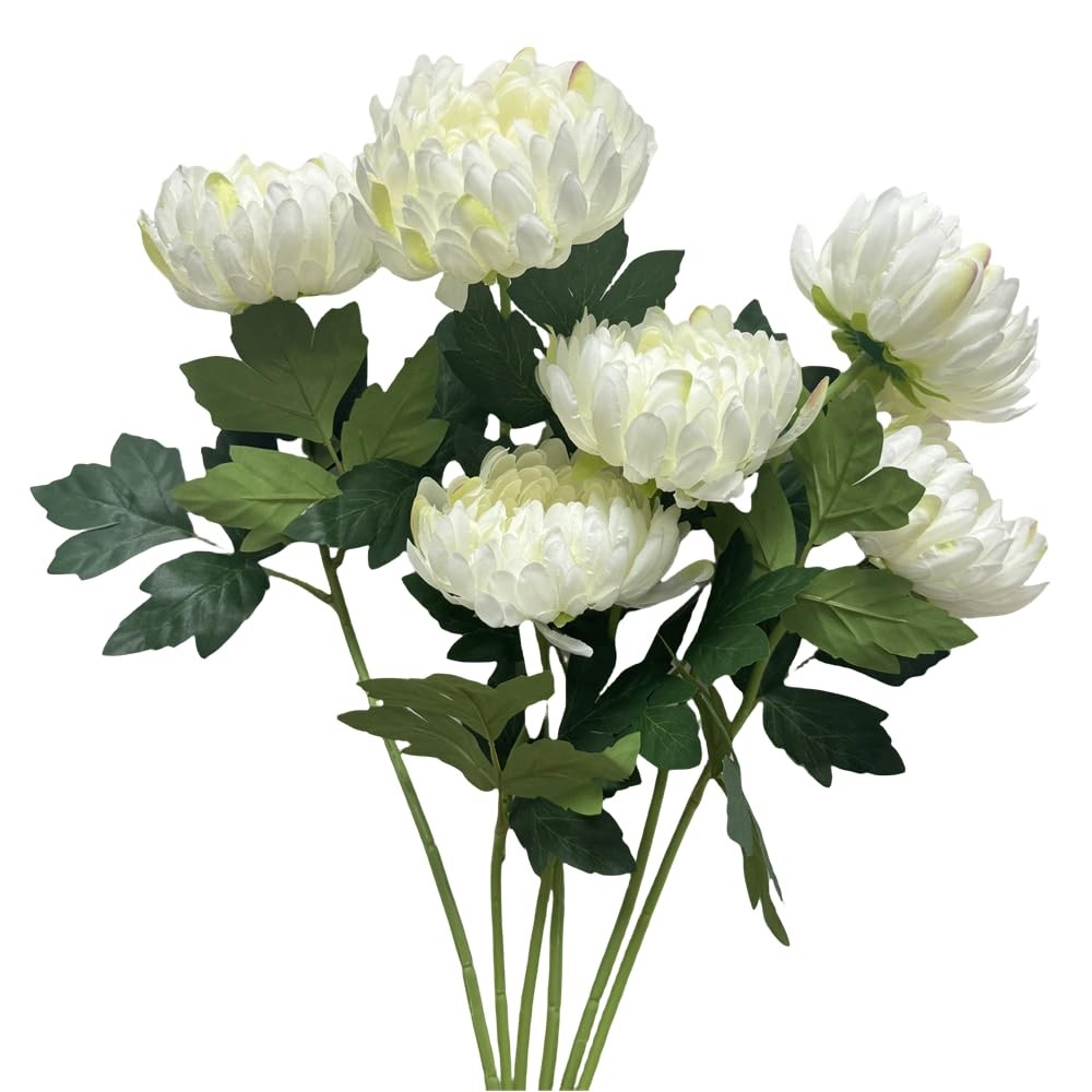 6cs Artificial Mums Flowers Fake Silk Chrysanthemum Balls Flower,18″ Flower B…