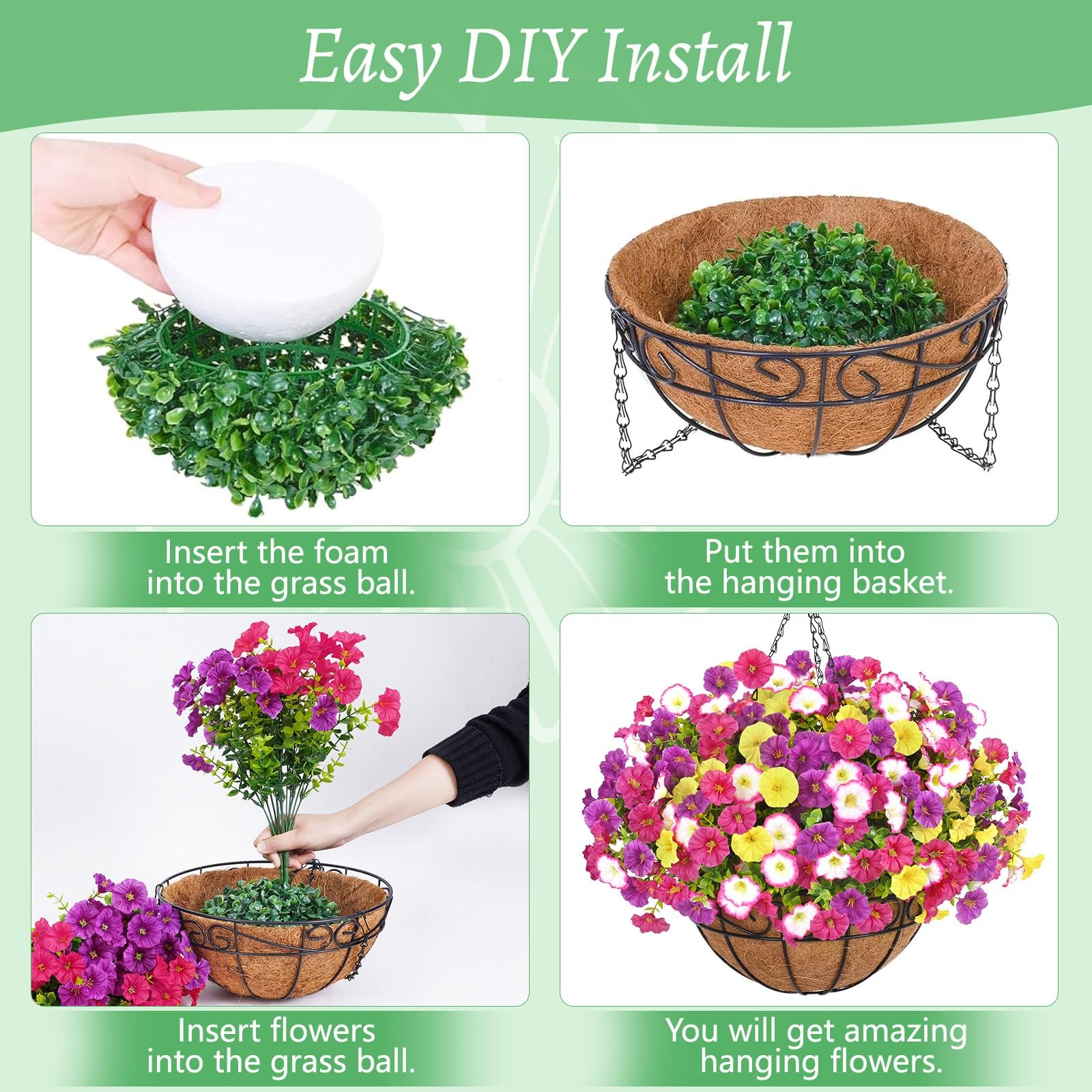Elyum 2 Pack Artificial Hanging Flowers for Outdoors, Fake Flowers Artificial…