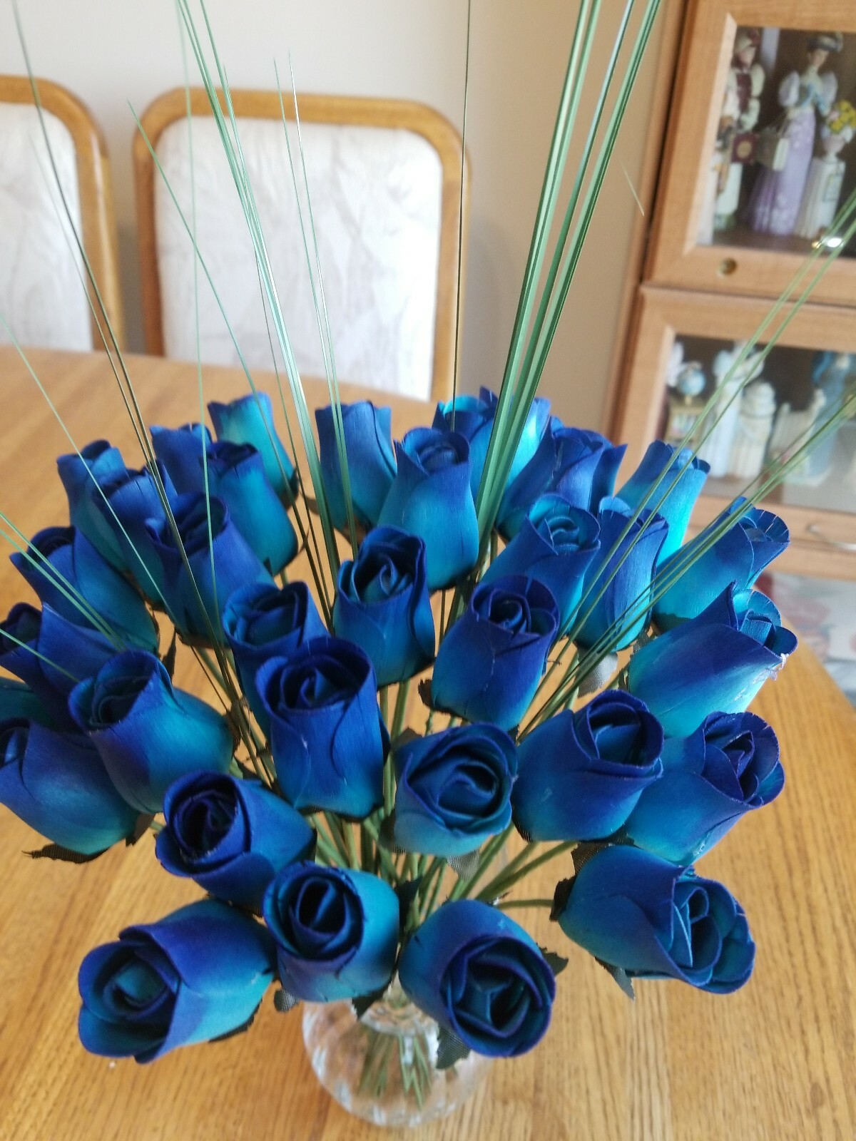 1 DOZEN – LIGHT BLUE/ BLUE WOODEN ROSE BUDS 5 X 8 ARTIFICIAL FLOWERS
