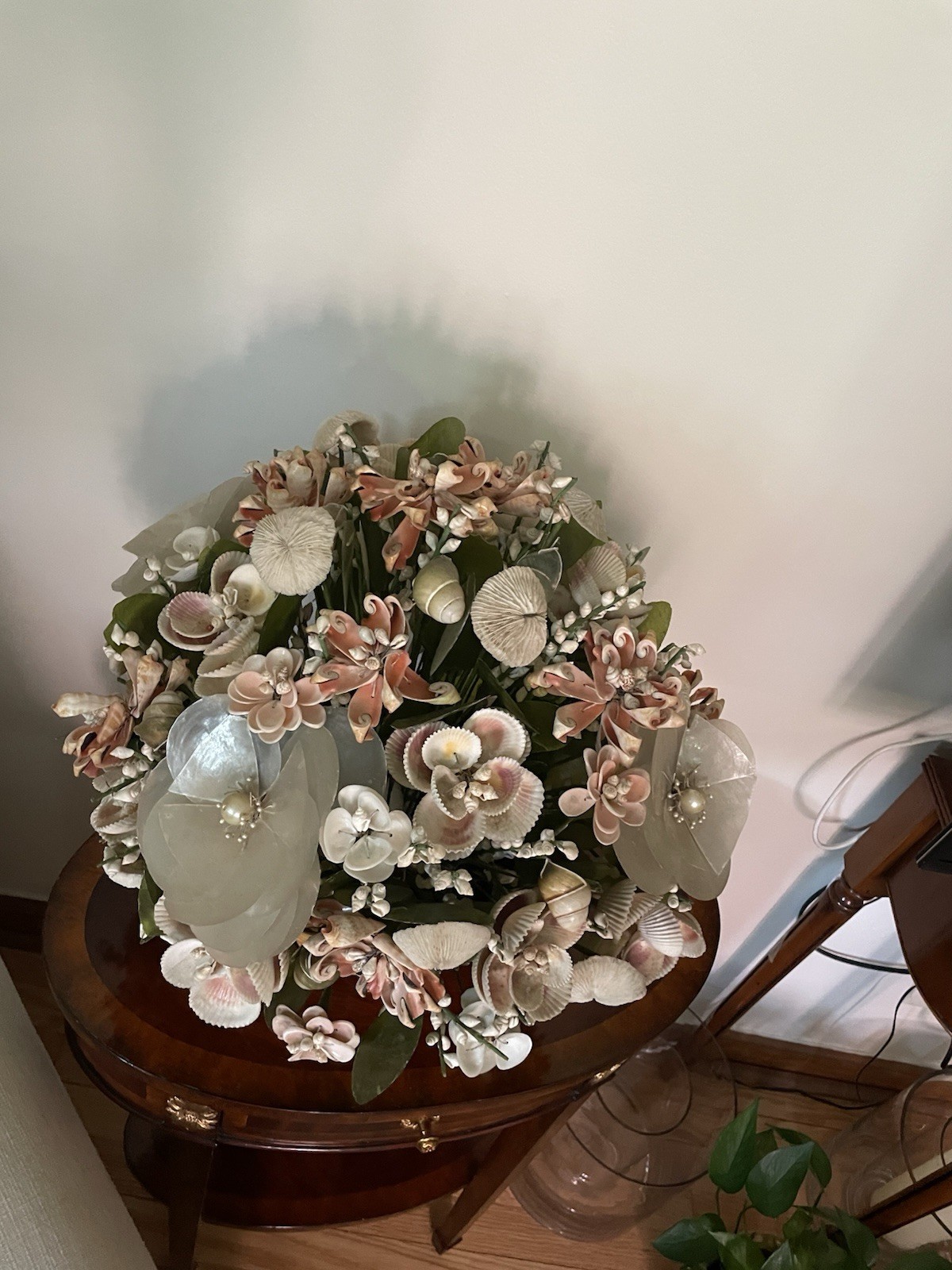 17″ Vintage Floral Centerpiece Seashells Flower Bouquet Arrangement capiz coral