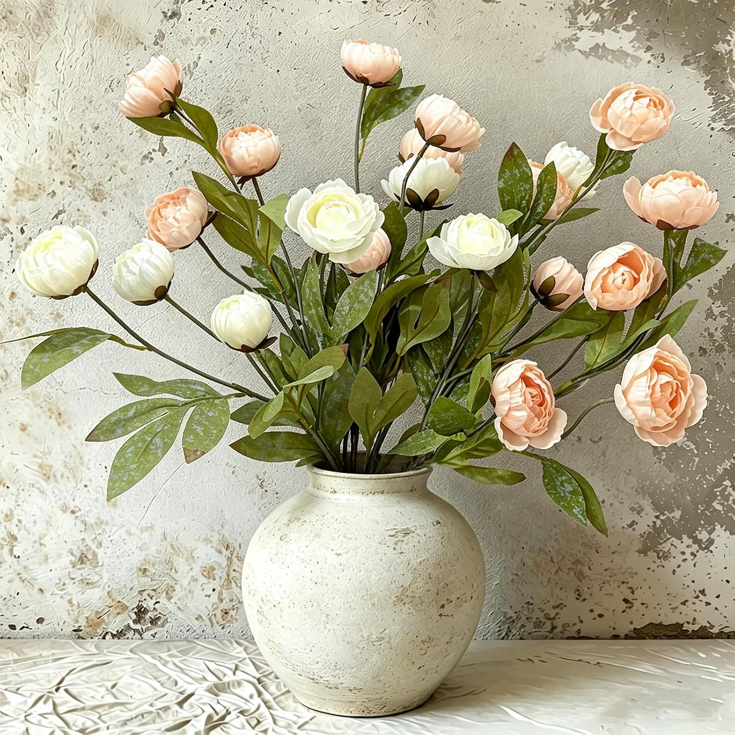 6 Pcs Beige Champagne Faux Peonies Silk Flowers for Home, Wedding Decor