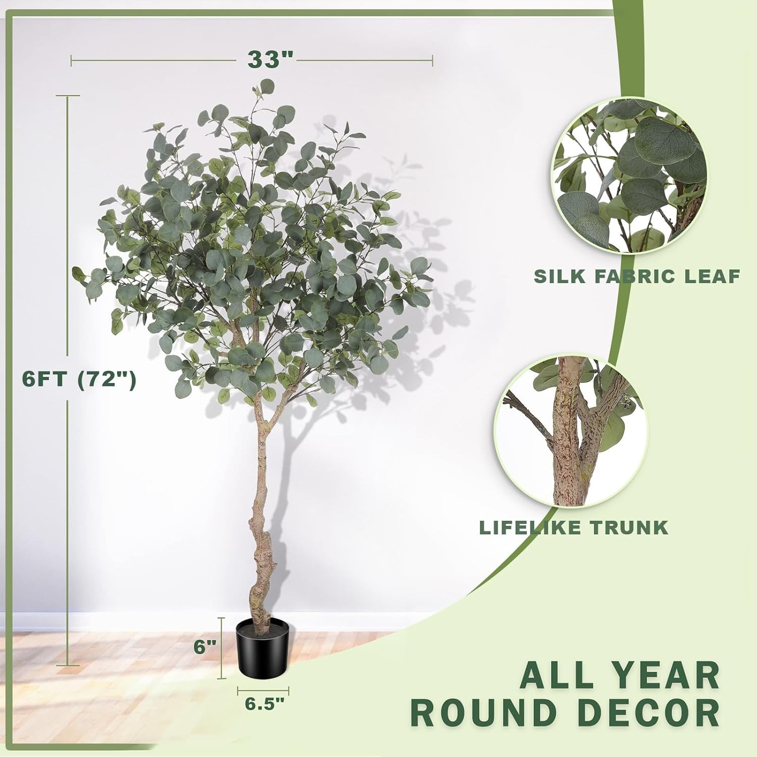6Ft Artificial Eucalyptus Tree In Plastic Nursery Pot Tall Faux Eucalyptus Stems