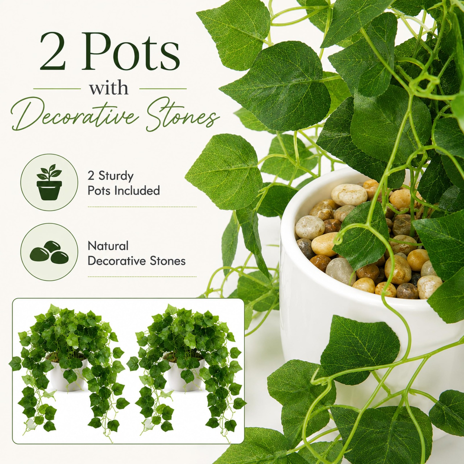 36″ Faux Hanging Ivy Plants in White Pots, 2 Pack Fake Pothos Artificial Hang…
